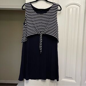 Expresso Sleeveless Navy Blue Tie Front Striped Dress/ Very Soft Size XL
